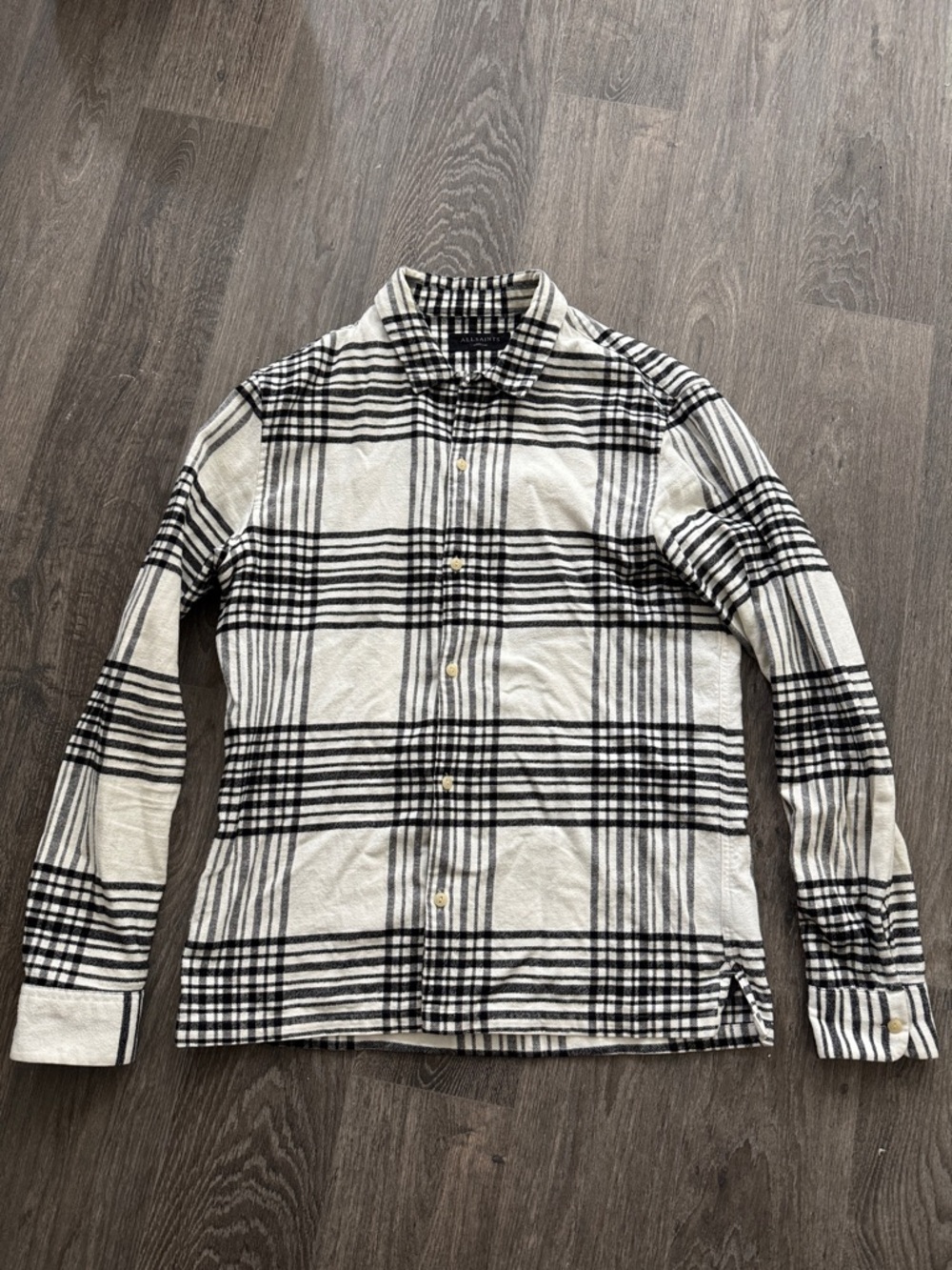 All Saints Black and White Plaid Button-Down Shirt